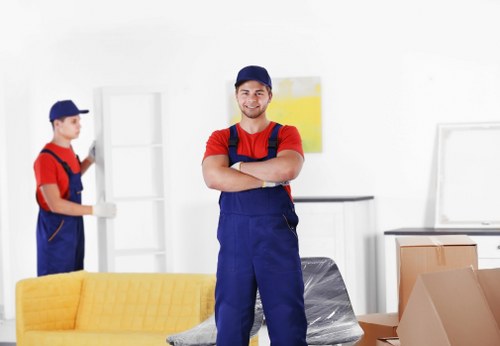 Residential relocation scene in West London with boxes and furniture