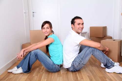 Packed boxes and organised moving supplies in an Ealing property